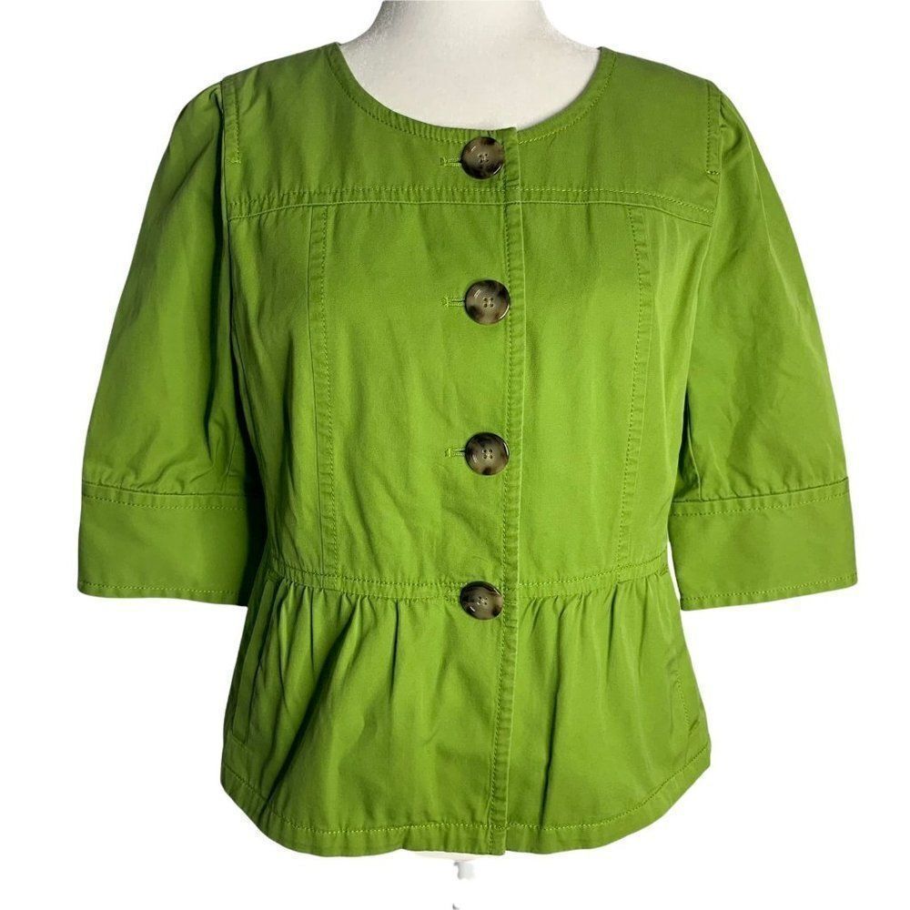 Vintage Ann Taylor Button Up Peplum Jacket M Apple Green Half Sleeve Pockets